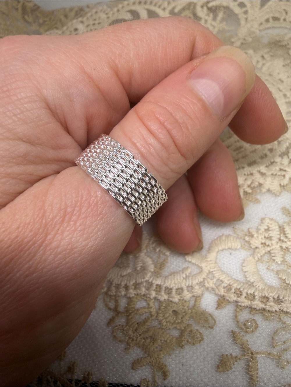 925 Sterling Silver Flexible Mesh Ring Sz 8 | Industrial Statement Maximalism